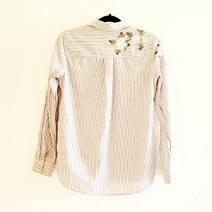 Express Grey Pinstripe Embroidered Floral Top